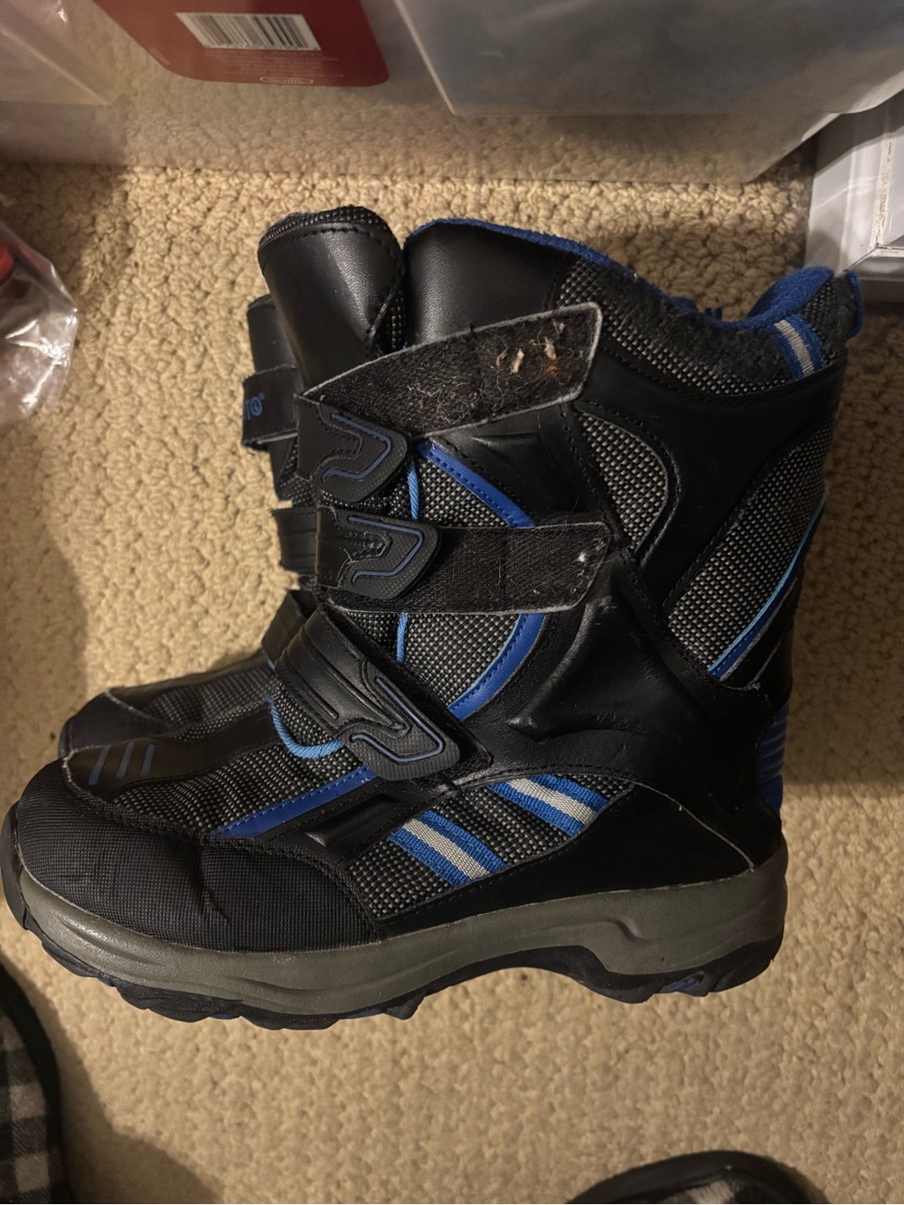 Kids Black and Blue Velcro Snow Boots